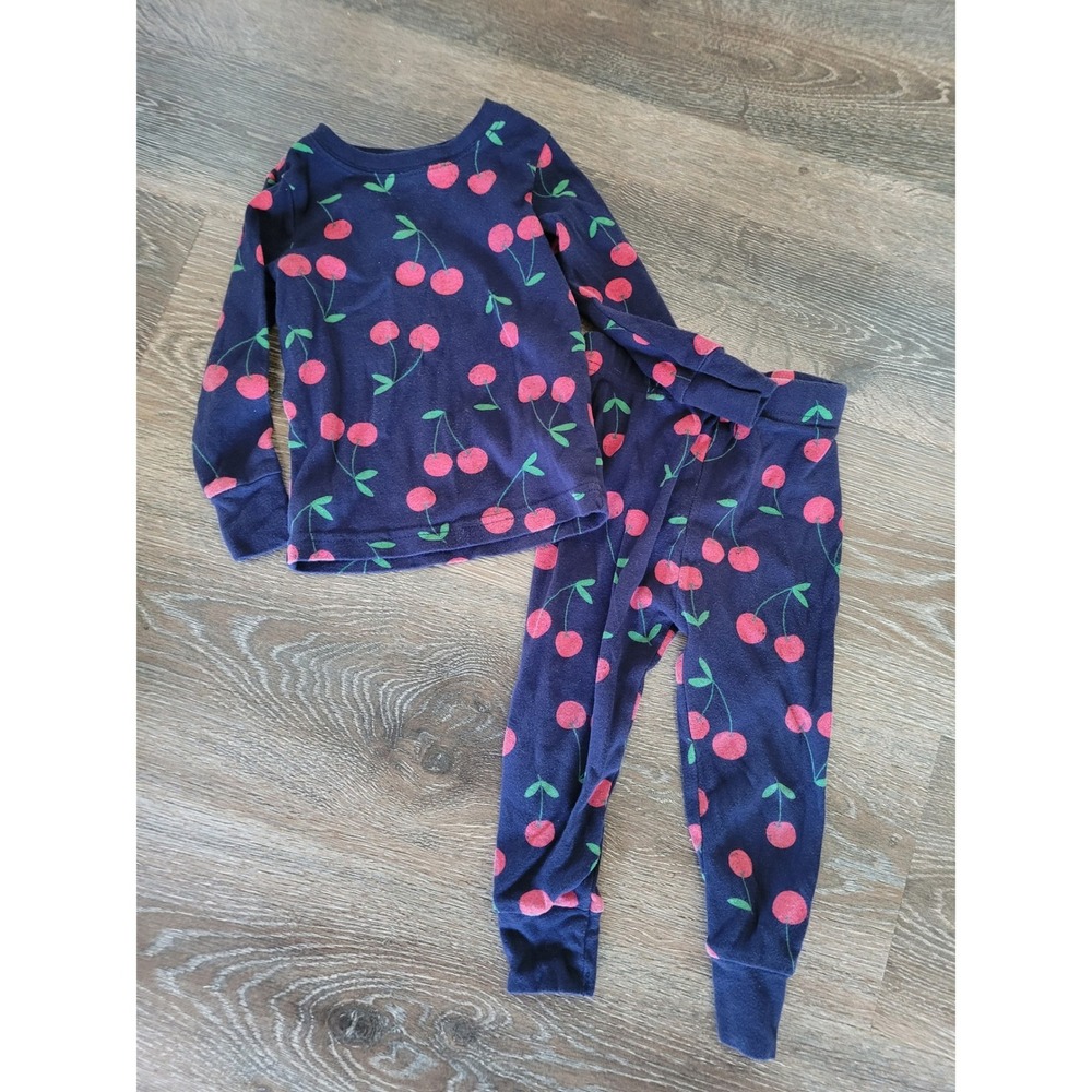 Old Navy Baby Girls 18-24M Cherry Print Pajama Blue 2 Piece Cotton #3